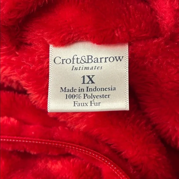 croft & barrow Red Plush Zip-Front Long Robe - Picture 7 of 12